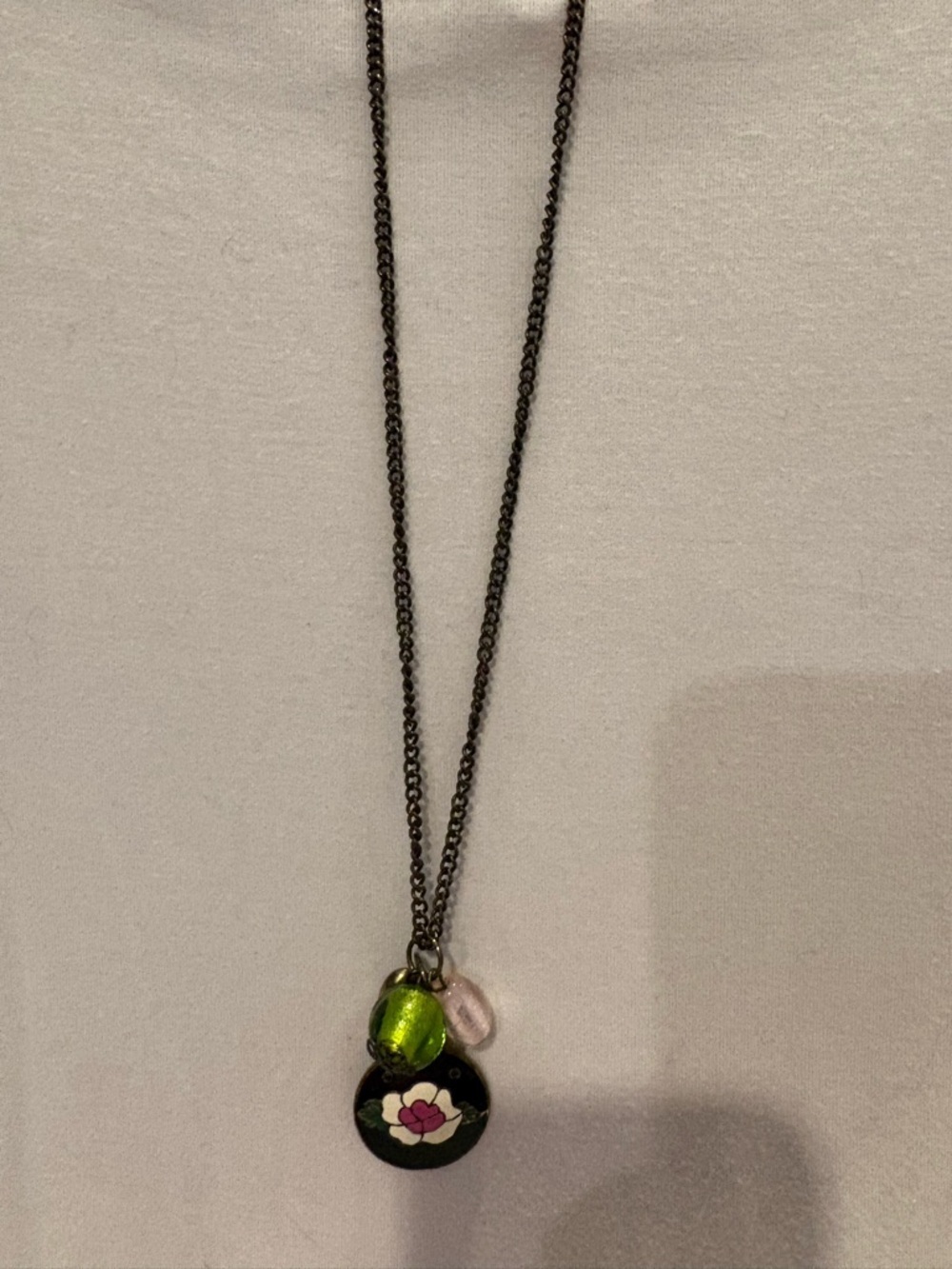 Women's Black Pendant Necklace with Green and Pink Accents